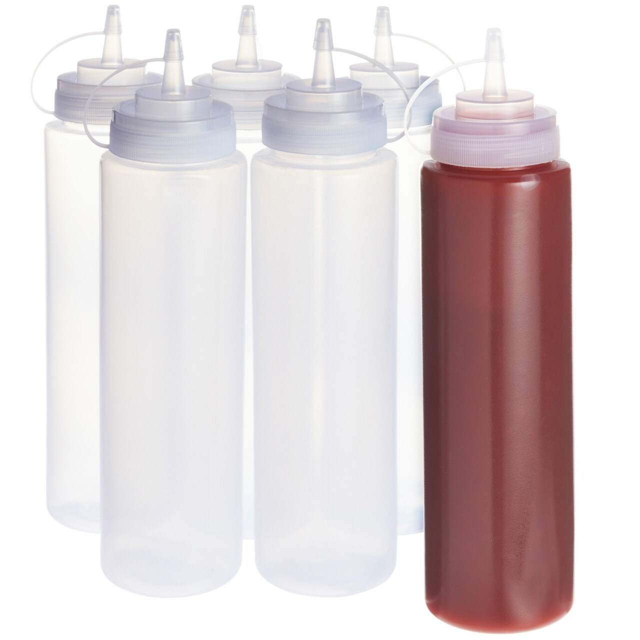 6 Pack 24 oz Plastic Condiment Squeeze Bottles with Caps, Empty Squirt Bottles for Ketchup, Mustard, Sauces